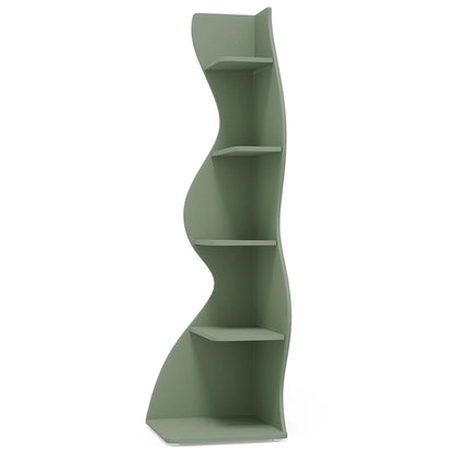 Finihen 5-Tier Corner Bookcase, Wood Bookshelf Storage Organizer, 70" Tall Display Standing Shelf Unit for Bedroom, Living Room, Green