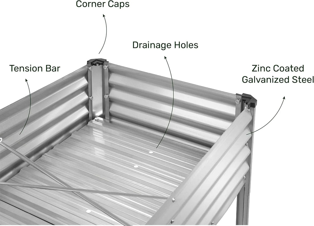 Galvanized Raised Garden Beds Outdoor with Legs // 48��24��31in Elevated Planter Box for Vegetables, Flowers (Silver) // Large Metal Garden Bed for Backyard Patio Gardening