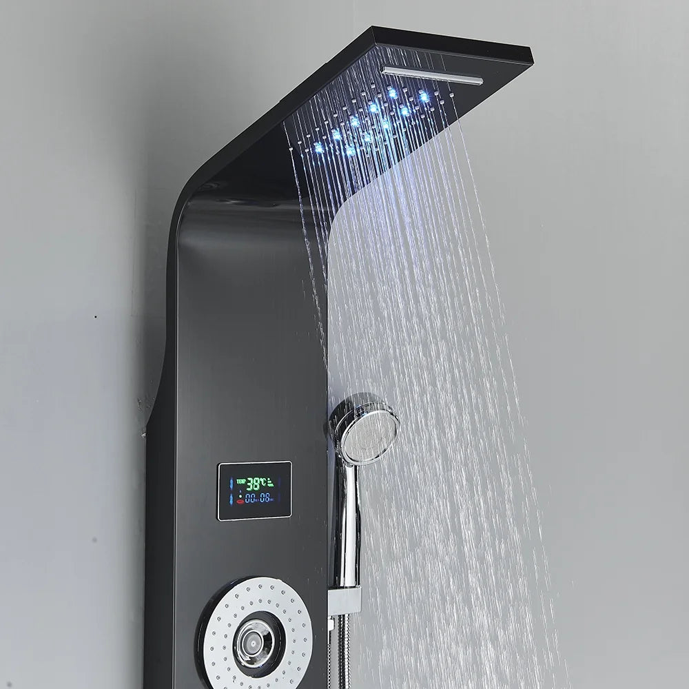 Shower Panel Tower System LED Rain&Waterfall Massage Jet Sprayer Stainless Steel