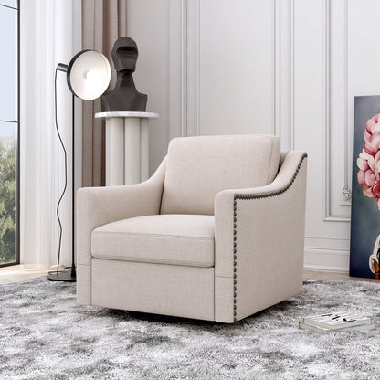 Swivel Accent Chair Armchair, 360�� Swivel Chair in Cotton Linen, Living Room Chairs with Wide Cusion and Curved Armrest, Comfy Barrel Sofa Reading Chairs for Bedroom, Small Spaces, Office, Grey