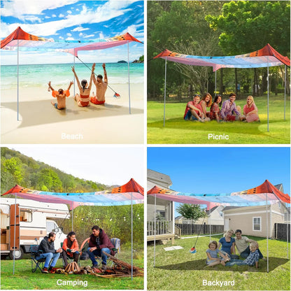 Beach Tent, UPF 50+ Beach Canopy Sun Shade, Portable 10×10 FT Large Pop-Up Beach Tent Sun Shelter with Sand Anchors, Ground Pegs, Easy Setup for Beach, Camping, Park, and Backyard Fun
