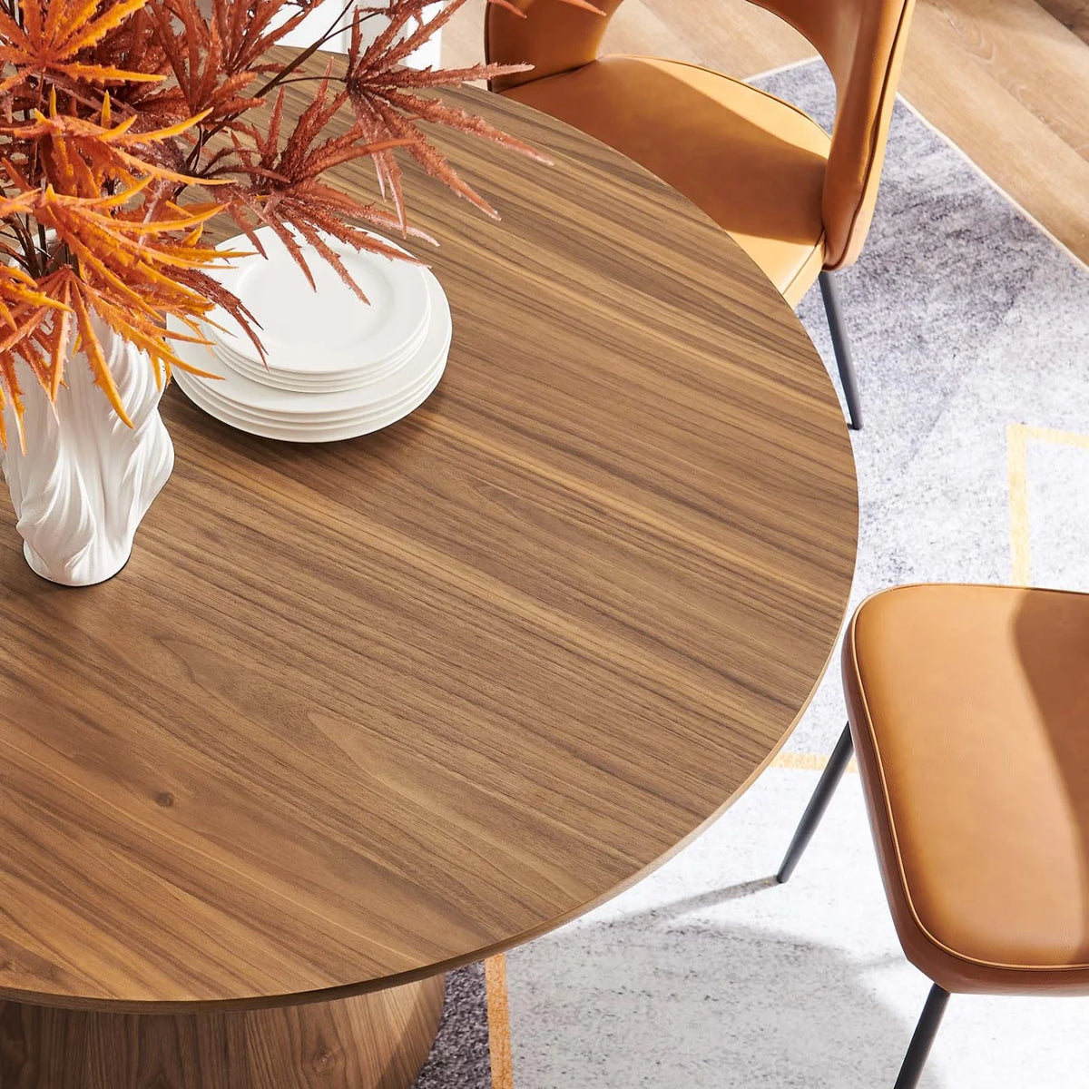 47 Inch Dining Table, Walnut, Wood, Round, Kitchen Cafe Bistro Hospitality Restaurant, Modern Contemporary HB34409