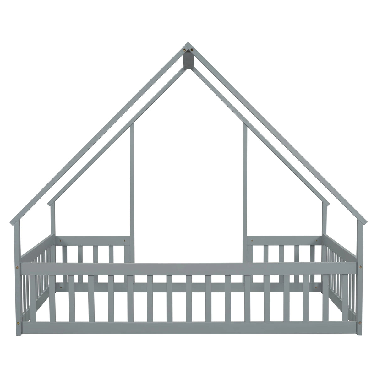 Bellemave Twin Size Floor Bed Frame, Wooden House Bed Twin Size with Fence, Montessori Bed with Guardrails for Bedroom (White)