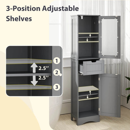 Costway Tall Bathroom Cabinet with Adjustable Shelves Deep Drawer for Living Room Black