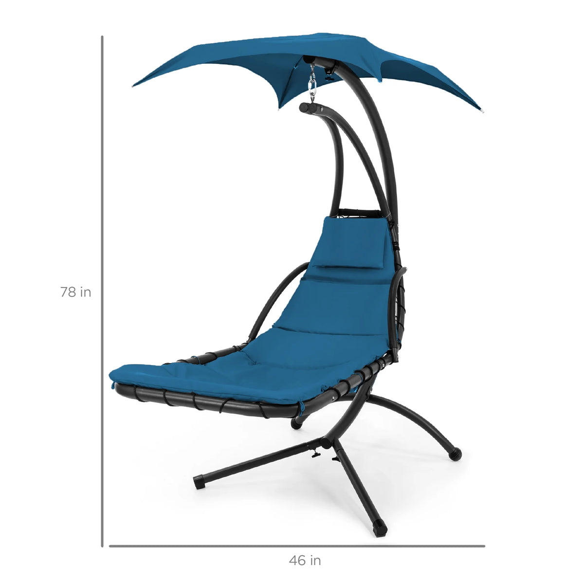 Best Choice Products Hanging Curved Chaise Lounge Chair Swing for Backyard, Patio w/ Pillow, Shade, Stand - Teal