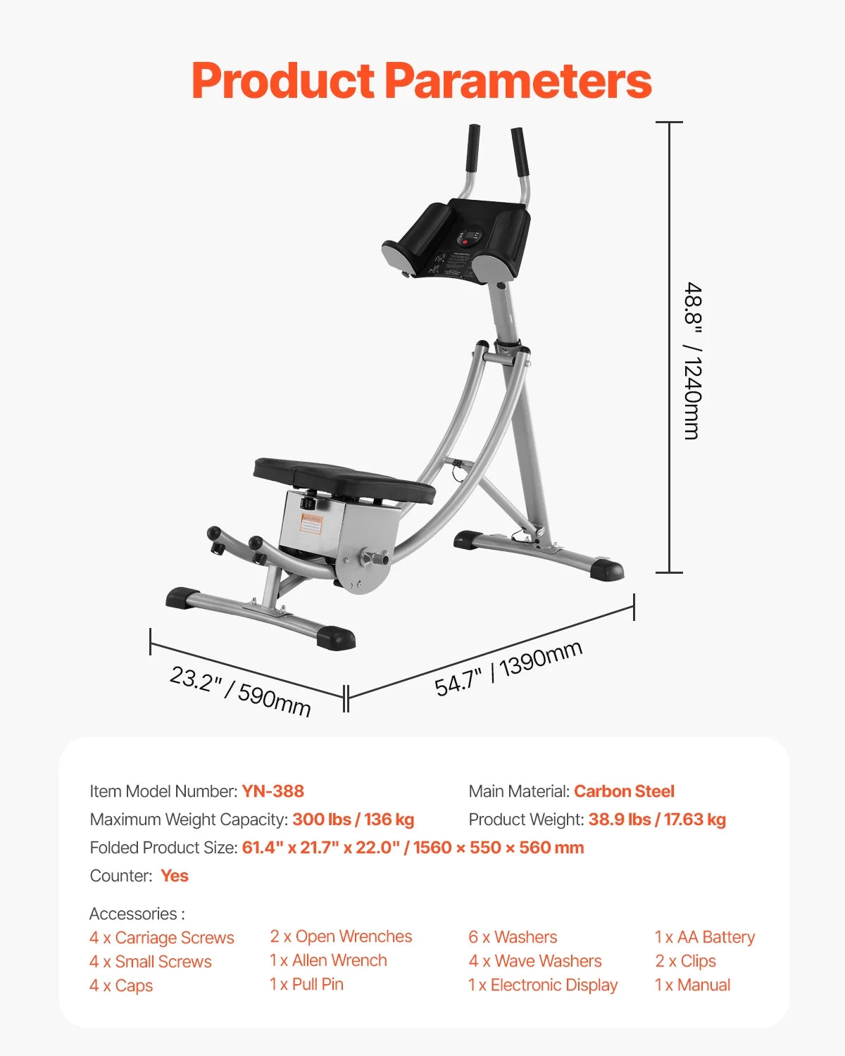 KFFKFF Core Exercise Device, Home Gym Abdominal Gear, Women's Core & Abdominal Training Equipment, 300 lbs Load Limit Strength Conditioning Ab Cruncher, Adjustable Collapsible Workout Tool
