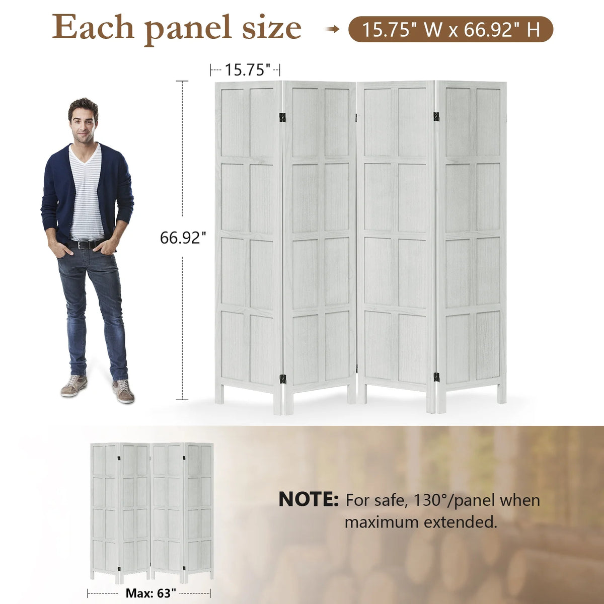 Aletheiawu 4 Panel Room Divider Wall and Folding Privacy Screens��No Installation Required��White