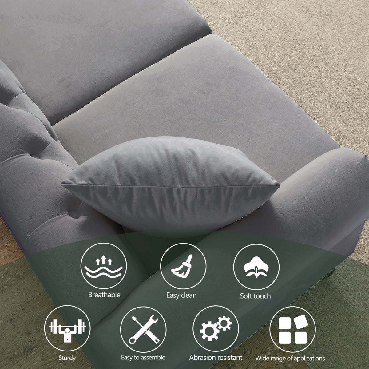 Chesterfield Upholstered Velvet Sofa, 3 Seater Button Tufted Couch with Nailhead Arms for Living Room Bedroom Office Apartment