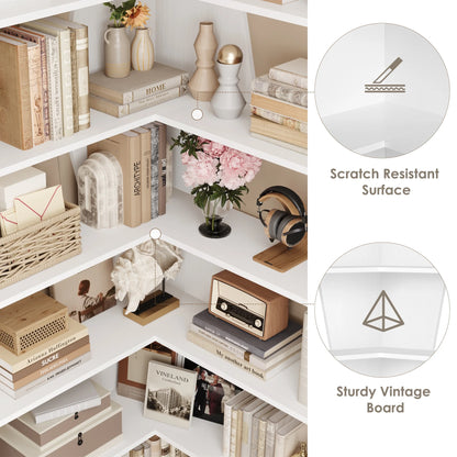 Homfa 6-Tier Corner Bookcase, L-Shaped Bookshelf with Baffle, Storage Display Rack for Office Living Room, Gray