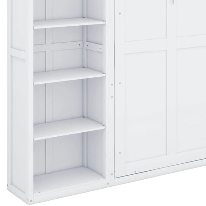 YunNianYang Queen Size Gray Murphy Bed Wall Bed with Shelves
