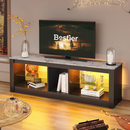 Bestier Entertainment Center with LED Lights TV Stand Media Console Table for TVs up to 60" in Light Grey