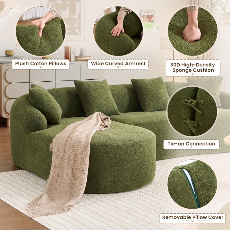 Timbernest 99" Modular Sectional Sofa with Pillows, Chenille L Shaped 3-Seater Couch with Deep Seat, White