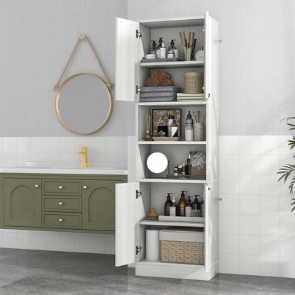 Costway 75" Tall Bathroom Storage Cabinet with 4 Doors & 2 Open Compartments Freestanding White