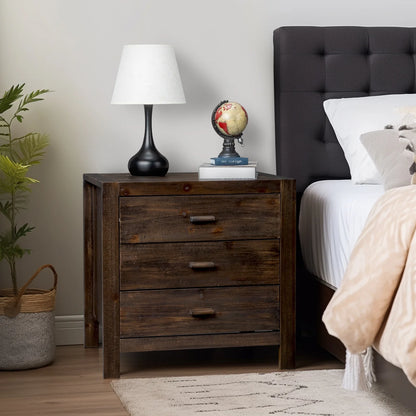 UBesGoo Nightstand 2 Drawer Dresser Side Table, Soild wood & MDF with Solid Wood Veneer, Brown