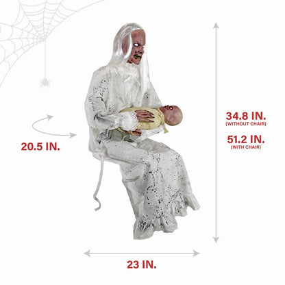 Haunted Hill Farm 2.9 ft Animatronic Gravely Granny by Tekky Halloween Decoration with Motion-Activated Sounds, HHGRVLYGRNY-1FLSA