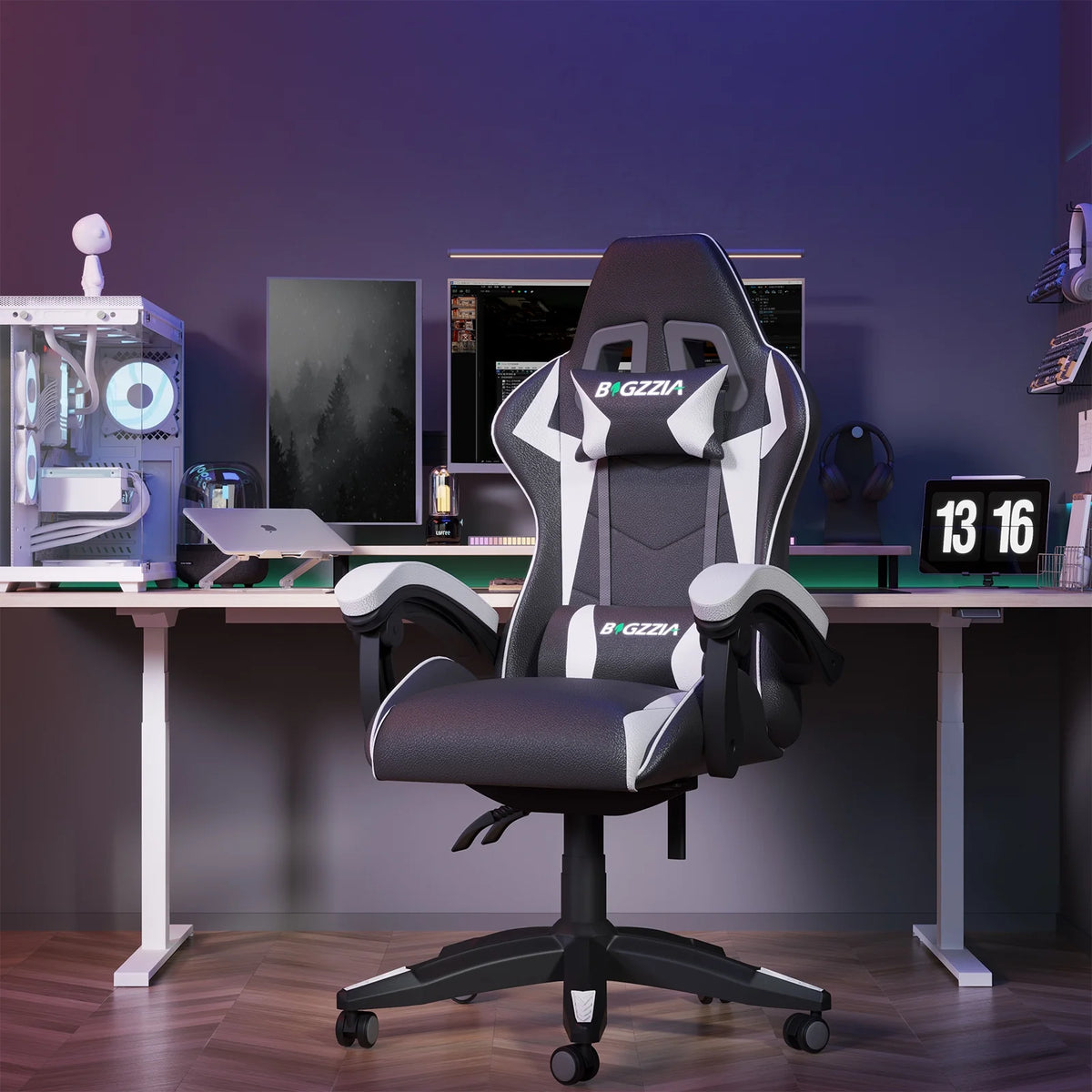 Bigzzia Gaming Chair with Footrest, Gaming Chair for Adult with Headrest and Lumbar Support,Red