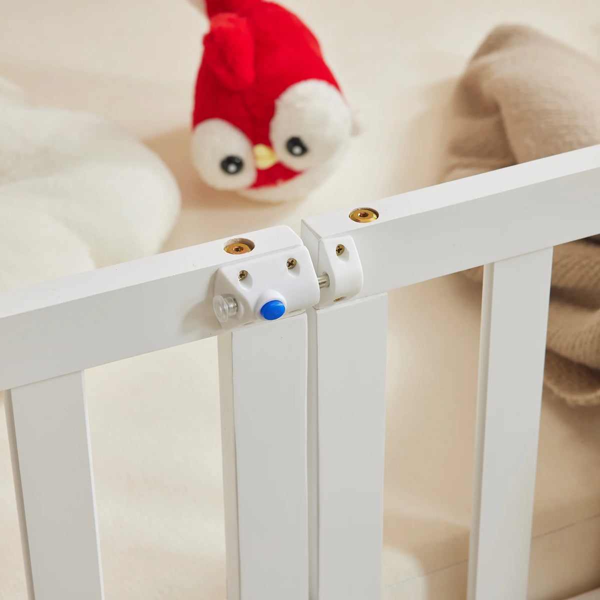 Zimtown Montessori Floor Bed Frame, Full Size Kids Toddler Bed with Fence and Door, Wooden Platform Bed, White