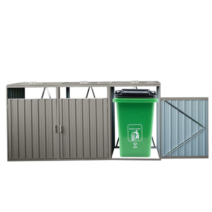 JXXRZ Metal Garbage Bin Shed for 2 Trash Cans with Lockable Doors and Lids,Galvanized Steel Garbage Bin Storage Shed for Garden Yard Lawn, Black