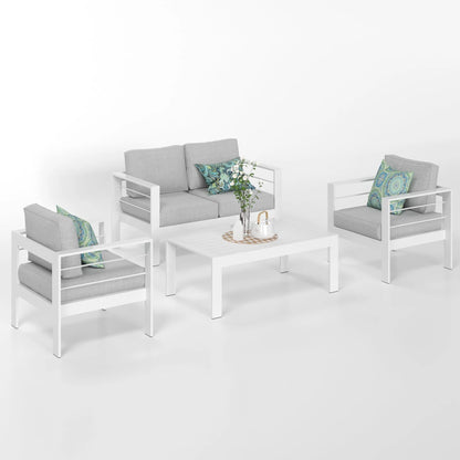 CozyHom 5 Pcs Outdoor Patio Aluminum Furniture Sofa Sets, Outside Patio Conversation Couch Sets With Table&Cushions for Garden Porch, Gray
