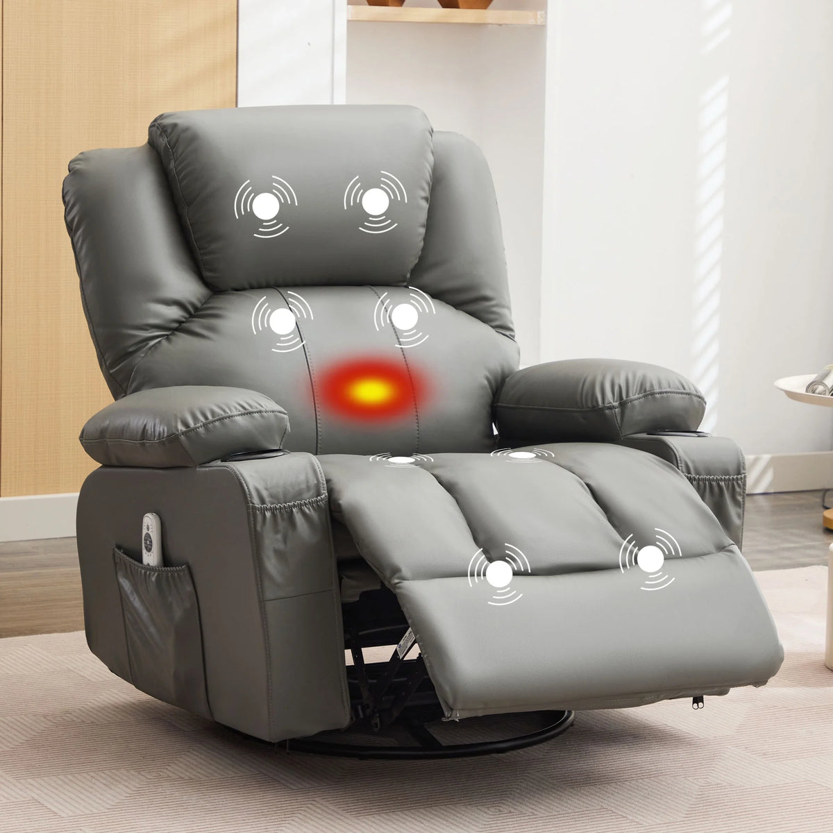 JONPONY Manual Recliner Chair with Heat Therapy and Massage Function, Heavy Duty Reclining Mechanism Massage Chair, Elderly Single Rocker Sofa with Cup Holders for Bedroom Home Theater,Black