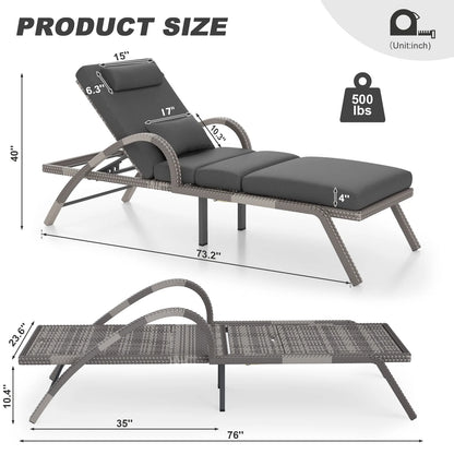 MEISSALIVVE 4-Piece Outdoor Lounge Chairs, Pool Chairs with Adjustable 5 Position Backrest , PE Rattan Chaise for Backyard Porch Deck (Gray)