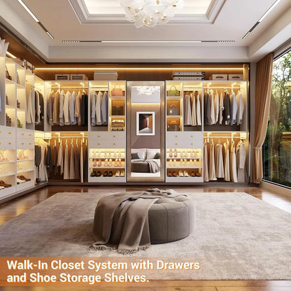 iSunirm 5FT Closet System with Drawers,5FT Closet System with Drawers, 60" Closet Organizer System with 2 Hanging Shelving Perfect Storage Solution for Organizing Your Closet