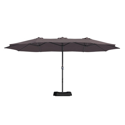 Mondawe 15ft Patio Umbrella Rectangular Outdoor Market Umbrella with Base and LED Lights Beige