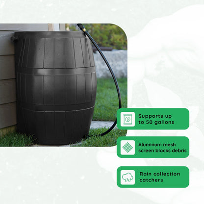 FCMP Outdoor RC4000 Raincatcher 50 Gallon Rain Catcher Barrel, Brown