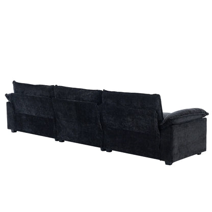 Zimtown Sectional Sofa with Ottoman, L Shaped Convertible Couch with Removable Chaise Chenille Fabric Sofa Set for 4-6 Persons Living Room Furniture Dark Grey