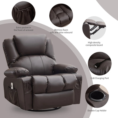 JONPONY Manual Recliner Chair with Heat Therapy and Massage Function, Heavy Duty Reclining Mechanism Massage Chair, Elderly Single Rocker Sofa with Cup Holders for Bedroom Home Theater,Black