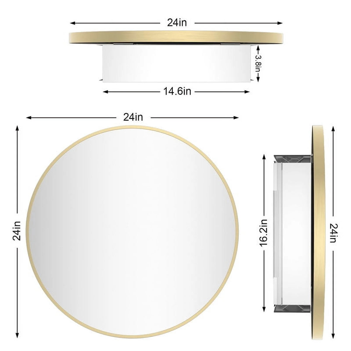 WallBeyond Bathroom Medicine Cabinet with Round Mirror Aluminum Framed 24", Gold