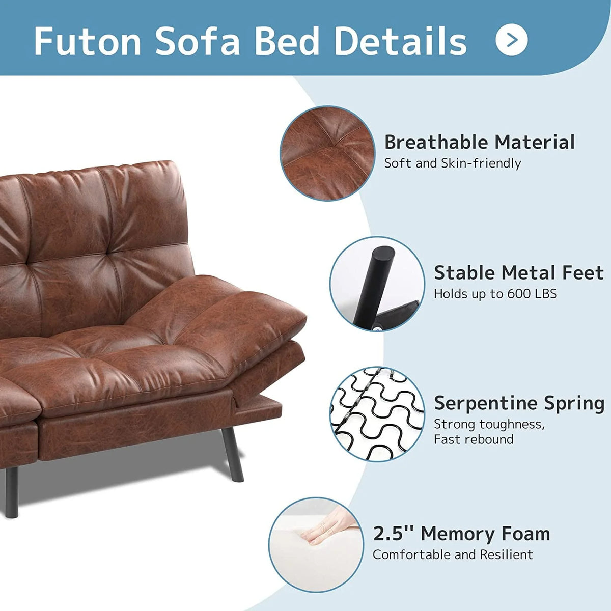 Convertible Futon Sofa Bed, Modern Sleeper Sofa, Brown
