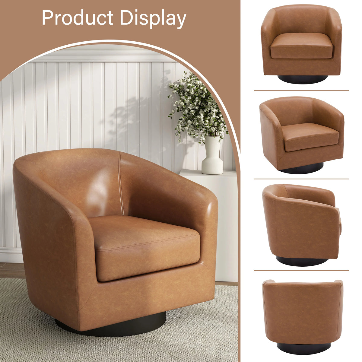 DREAMSIDEA Swivel Barrel Accent Chair for Living Room, Modern Upholstered Round Club Armchair-Cream