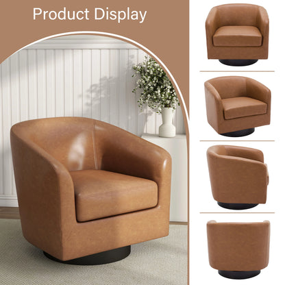 DREAMSIDEA Swivel Barrel Accent Chair for Living Room, Modern Upholstered Round Club Armchair-Cream