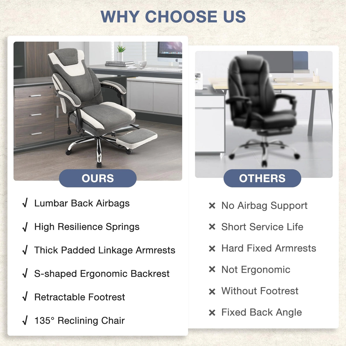 JONPONY Big and Tall Office Chair 400lbs, Executive Reclining Office Chairs with Footrest, High Back Home Office Chair Thick Padded Armrests, Ergonomic Adjustable Lumbar Support, PinkWhite