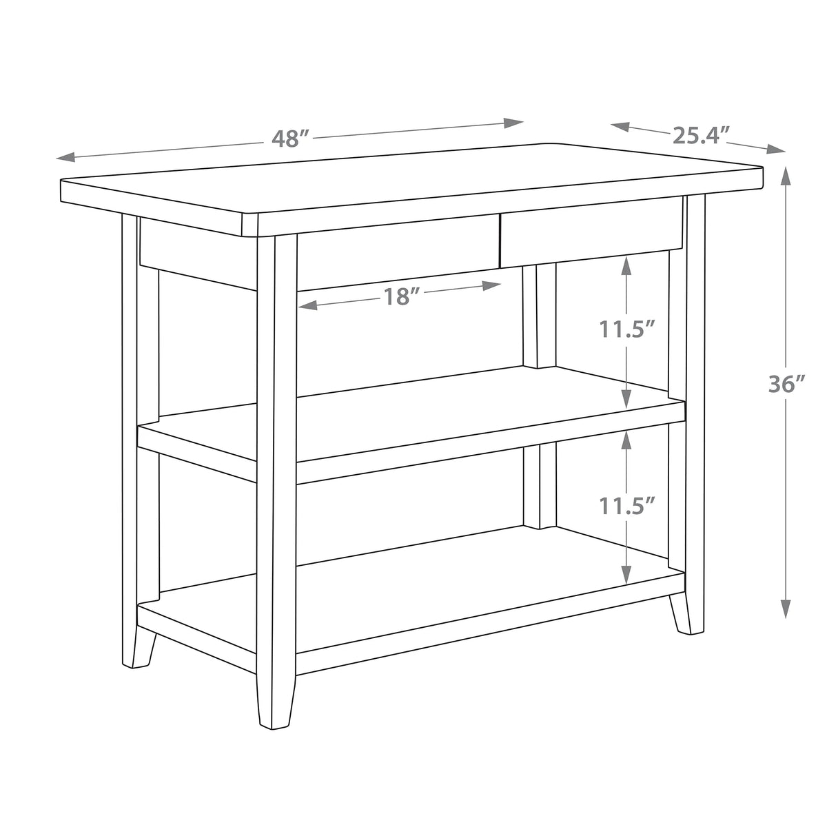 Better Homes & Gardens Reading Wood Kitchen Island with 2 Shelves and Drawers, Walnut Color