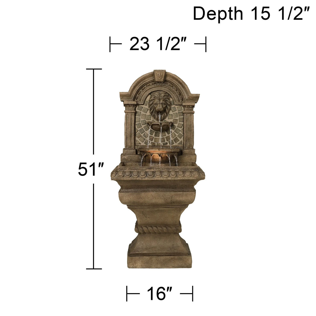 Royal Lions Head 51" High Large Italian Outdoor Decor Faux Stone Floor Fountain with Light Outside Garden Patio