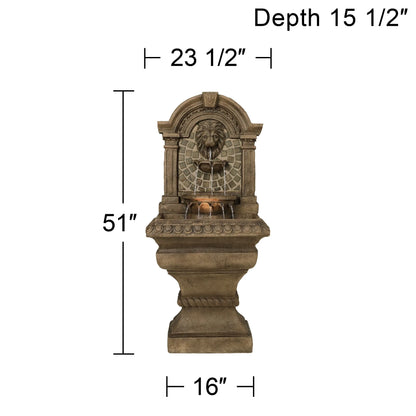 Royal Lions Head 51" High Large Italian Outdoor Decor Faux Stone Floor Fountain with Light Outside Garden Patio