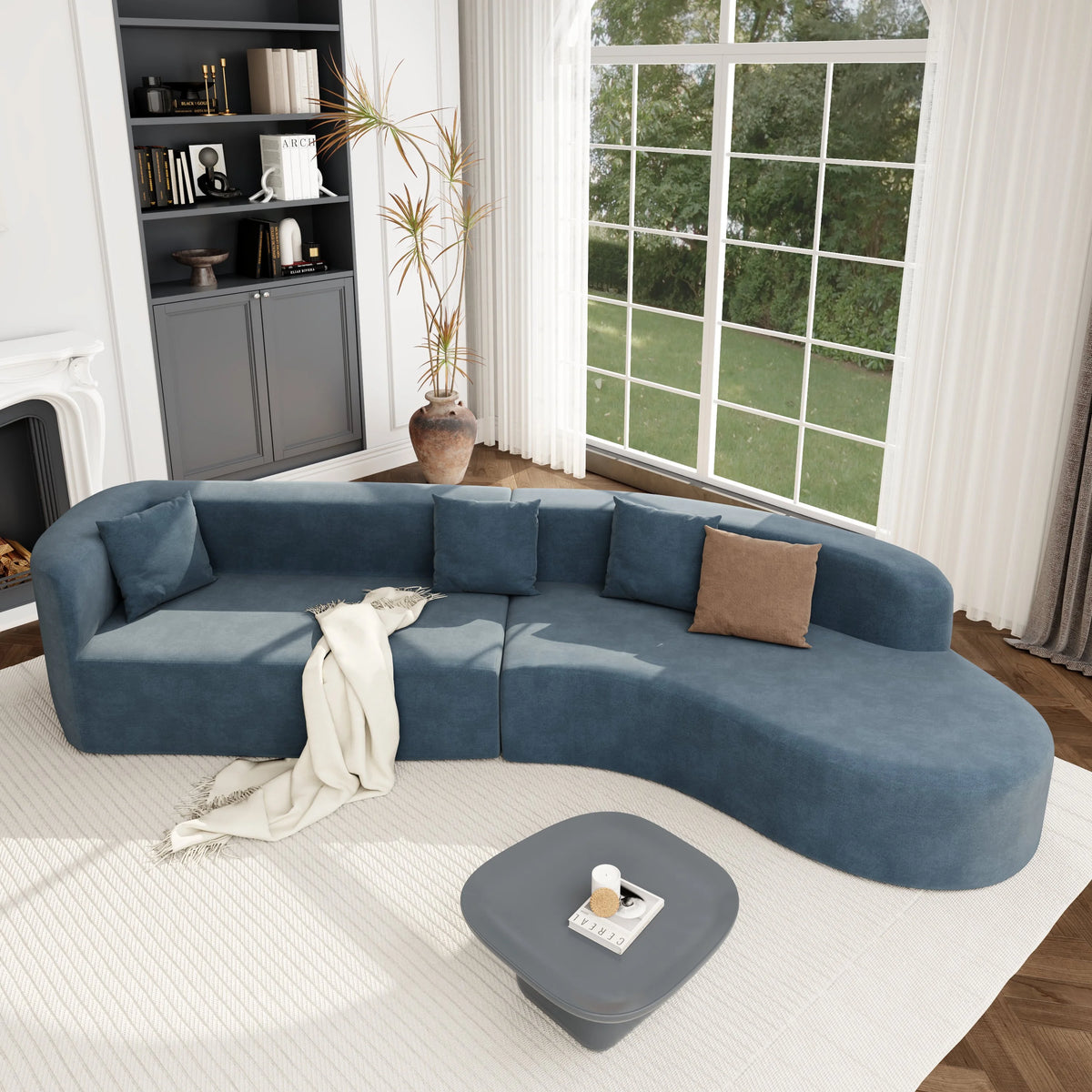 Harper & Bright Designs Modern Curved Floor Sofa Set, Modular Sectional Sponge Couch for Living Room, 2 PC Free Combination No Assembly Foam-Filled Sofa, Beige