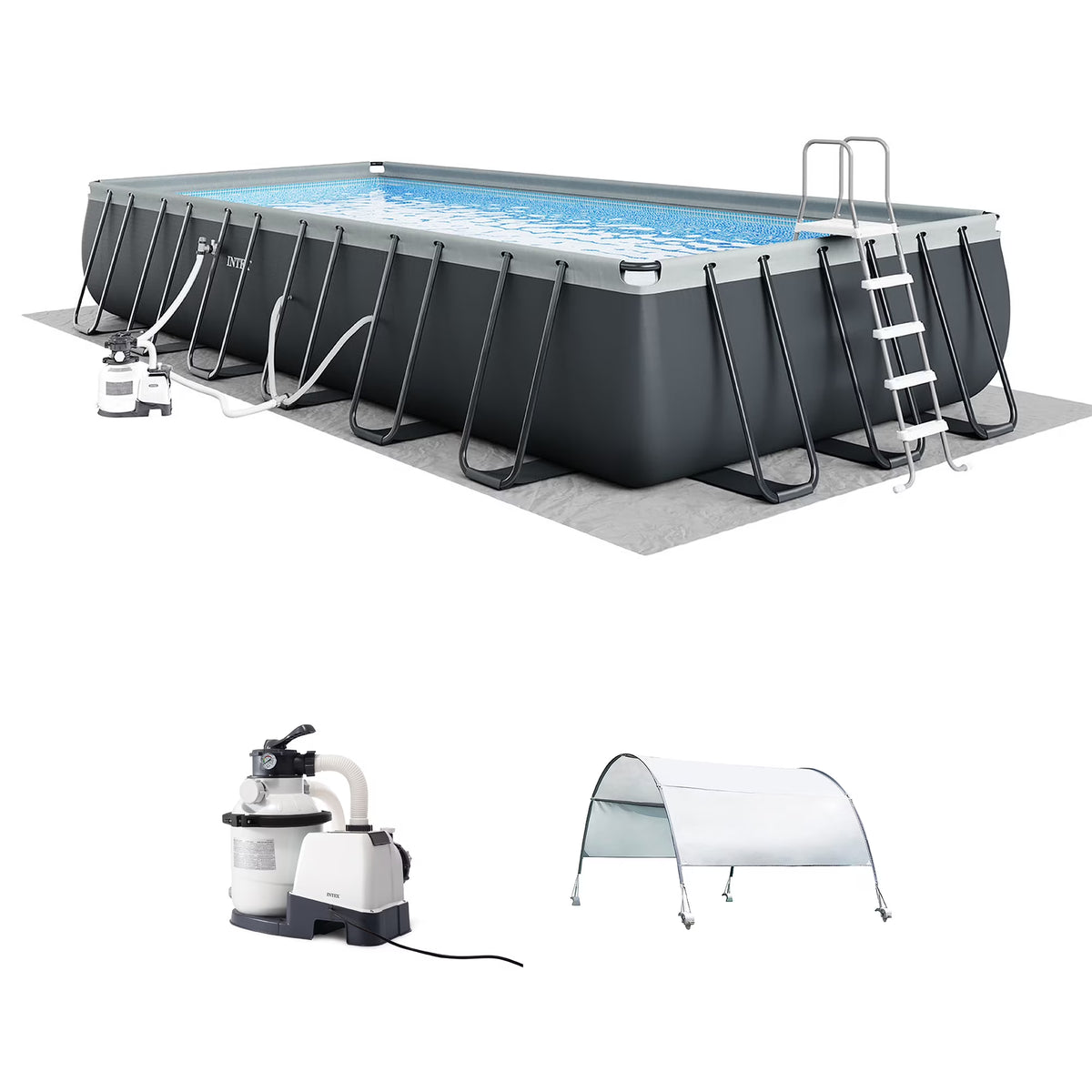 Intex 18Ft x 52In Ultra XTR Rectangular Frame Swimming Pool Kit with Canopy