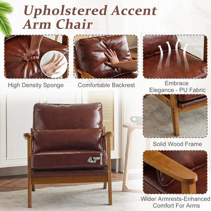 RWTFGV Solid Wood Wide Armrests Accent Chair,Upholstered Mid Century Modern Chair with Pillow,Comfy Reading Chair Farmhouse Arm Chair,Chairs Living Room,Bedroom,Guest Room,Linen Fabric,Beige