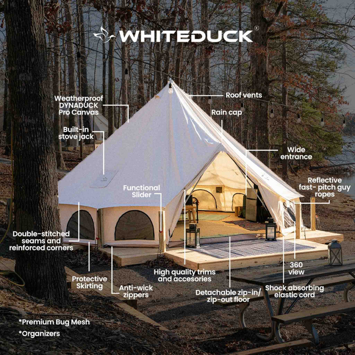 White Duck Outdoors Avalon Optimus Canvas Bell Tent (23') - Water Repellent - All Season Tent w/Stove Jack, Maximum Occupancy 12 People
