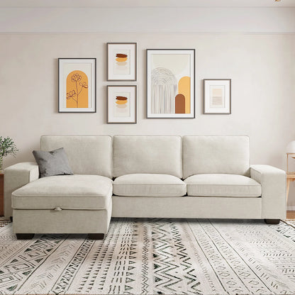 ASHOMELI 99'' Convertible Sectional Sofa,L Shaped Couch,Multi-Functional Reversible Sofa with USB and Type-C Charging Ports, Storage Space, Breathable Fabric