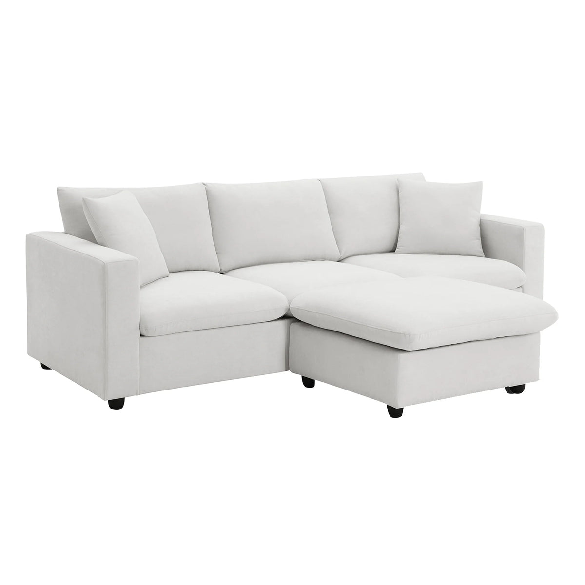 Harper & Bright Designs Modern Sectional Sofa 3 Seat Couch with Ottoman, Upholstered L Shaped Cloud Couch for Small Space Apartment Office, White