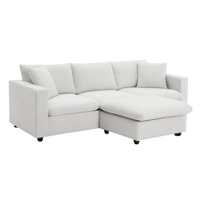 Harper & Bright Designs Modern Sectional Sofa 3 Seat Couch with Ottoman, Upholstered L Shaped Cloud Couch for Small Space Apartment Office, White