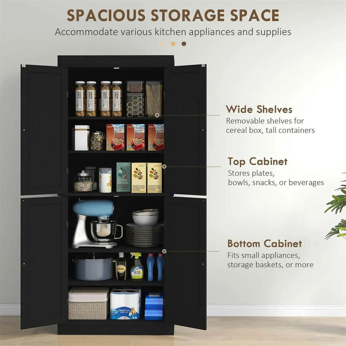 Demi Bonn 72" Large Kitchen Cabinet, Pantry Storage with Doors & Shelves, Freestanding Food Pantry Cabinet, Space-Saving Storage Solution, White