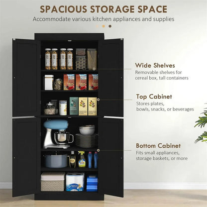 Demi Bonn 72" Large Kitchen Cabinet, Pantry Storage with Doors & Shelves, Freestanding Food Pantry Cabinet, Space-Saving Storage Solution, White