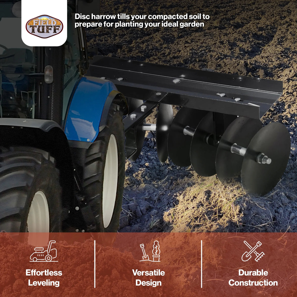Field Tuff 39in Tow Behind Garden Soil Cultivator Sleeve Hitch Disc Harrow