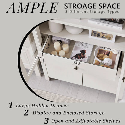 IFGET 71-Inch Arched 4-Tier Bookcase with Glass Doors and Drawers