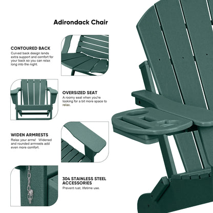 FOOWIN HDPE Plastic Adirondack Chairs Set of 4, Black
